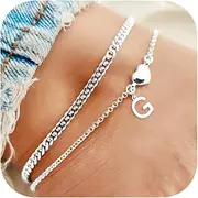 [DORANA] 2Pcs Anklets for Women Waterproof Ankle Jewelry Gift for Her Initial Foot Bracelet Birthday Gifts for Her Initial Foot Jewelry