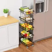 Stackable Metal Wire Fruit Baskets with Wheels for Kitchen Storage 5 Layers