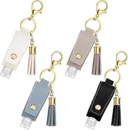 4 Set Travel Bottle Keychain Holder Hand Sanitizer Holder with Clear Refillable Bottles, 30 ml Transparent Empty Plastic Bottles Containers Tassel Refillable Bottle Holder Keychain for Lotion Liquids,