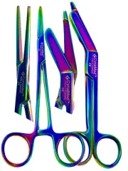 2 Multi Titanium Rainbow Color Lister Bandage Scissors 7.25"+Straight Hemostat