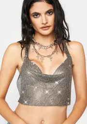 Raven Get Rich Rhinestone Mesh Crop Top