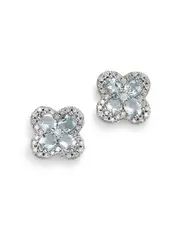 Bloomingdale's Fine Collection Aquamarine & Diamond Clover Earrings in 14K White Gold