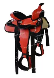 Red & Black Western Cordura Synthetic Barrel Horse Saddle Set Sizes 10" - 18"