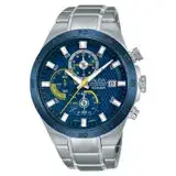 在飛比找遠傳friDay購物優惠-ALBA 三眼計時男錶 不鏽鋼錶帶 藍+黃 防水100米 分