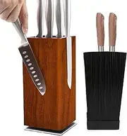 Magnetic Knife Block, Four Sided Magnetic 360° Rotating Knife Holder, with Removable Bristles & Non-Slip Base Kitchen Countertop Knife Storage Rack, Wooden Block Fits 12-14 Knives