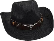 [Generic] Straw Cowboy Hats Western Cowgirl Hat for Women/Men Foldable Wide Brim Cowboy Hat Travel Vacation Beach Sun Hats
