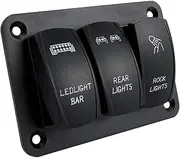 koolsoo 3 Gang Rocker Switch Panel, Light Bar Switch, Pre Wired, Easy Installation, 5 Pin on Off Toggle Switch Panel, for Atv