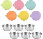 6pcs Salad Dressing Container,1.7 oz Stainless Steel Sauce Cup with Silicone Lid Reusable Condiment Container Small Saucepan for Dipping Sauces Jams Salad Dressings and Seasonings