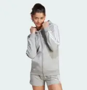 Adidas Women’s Essentials 3-Stripes Full-Zip Fleece Grey/White Hoodie, Medium