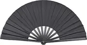 Quacc Large Folding Hand Held Fan Sturdy Nylon-Cloth Vintage Retro Fabric Big Rave Clack Fan for Line Dancing Chinese Kung Fu Festival Craft Dance Decoration Party Favors (Black)