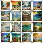 Summer Beach Landscape Cushion Cover Pillowcase Palm Tree Leaves Pillow Cover