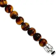[JewelryWeb] 925 Sterling Silver Reflections 8mm Tigers Eye Beaded Bracelet Link-Bracelet for Women