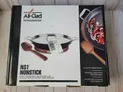 New All Clad 3 qt 12" Nonstick Universal Pan with Lid, Trivet, Spoon in Box