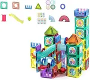 158 Piece Kids Magnetic Building Tile and Marble Run Set - NBMG158BLKA