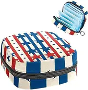 Period Bag,Sanitary Napkin Storage Bag,American Stars Red Blue Stripes,Tampon Holder for Purse
