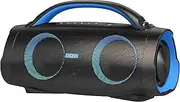 DOSS Extreme Boom Pro Bluetooth Speaker with 100W Stereo Sound, Rich Bass, IPX6 Waterproof, 20H Playtime, Power Bank, Mixed Color Light, Portable for Outdoor, Camping, Beach-Blue