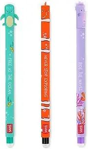Legami - Set of 3 Erasable Gel Pens, Under the Sea, Pens with Thermosensitive Erase Ink, Turquoise, Black, Purple, Erasable Pen Marine, Erasable Pen Without Consuming the Sheet, 0.7mm Tip