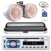 PLCD43MRB USB Bluetooth AUX Receiver, Cover, Antenna, 8" LED Marine Speaker Set