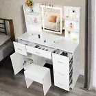 Large Vanity Dressing Table Stool with 5 Drawers Makeup Table LED Lighted Mirror