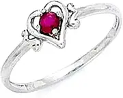[JewelryWeb] 14k White Gold 3mm Ruby Love Heart Ring Size 7.0 Statement-Ring for Women