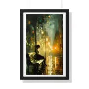 Framed 'On my Way' Vertical Poster Rainy Moody Colors Night Print