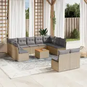 vidaXL 12 Piece Garden Sofa Set with Cushions Mix Beige Poly Rattan