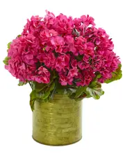 Nearly Natural Indoor/Outdoor UV-Resistant Geranium Artificial Plant in Metal Planter