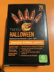 Happy Halloween Indoor/Outdoor Light Set - Orange String Lights- 70 Lights - New