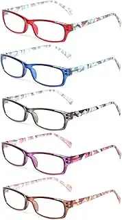 Kerecsen Reading Glasses 5 Pairs Fashion Ladies Readers Spring Hinge with Pattern Print Eyeglasses for Women