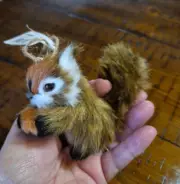 Faux Fur Miniature Squirrel Hanging Plush Holding a Nut/Acorn Bushy Tail Cute!