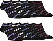 10 Pairs Mens Bamboo Trainer Socks | Farah | Striped Cushioned Ankle Socks