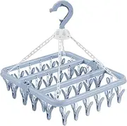 Aolloa Clothes Drying Rack with 32 Clothespins, Bule Foldable Hanging Drying Racks, 360° Rotatable Hook for Drying Towels Bras Baby Clothes Gloves Plastic
