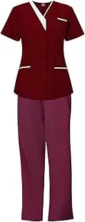 [Tadill] Women Scrubs Sets, Nursing Uniforms Top Jogger Pants, Nurse Costume for Massaging Cosmetology, Red