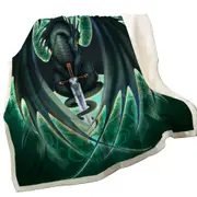 Green Fantasy Weapon Dragon Sword Skull Blade Throw Blanket