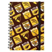 Hawthorn Hawks AFL Hard Cover Through the Years Logo Spiral Bound A5 Notebook