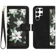For Samsung Galaxy S23 Ultra Pu Leather Case Flower Pattern Printing Card Holder Phone Stand Cover