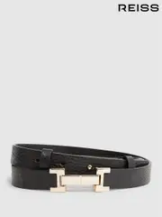 Reiss Black Hayley Leather Square Hinge Belt (T82070) | $125