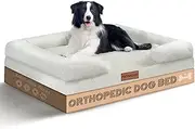 PIONIQUS Orthopaedic Dog Bed, XL Washable Dog Bed, Sofa Beds for Medium, Large Dogs, Pet Bed with Removable Cover, Orthopaedic Chew Proof Dog Bed with Warm Mattress Cushion, White