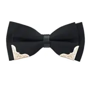 Mens Solid Mini Squares Formal Banded Bow Ties Golden-metal-edged Black