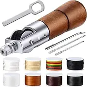 WILLBOND 12 Pieces Leather Sewing Awl Hand Stitcher with Craft Accessories Set, Hand Awl Tool, 3 Sizes Needles and Replacement Spools of Thread, Stitching Tool Kit(Multicolor)