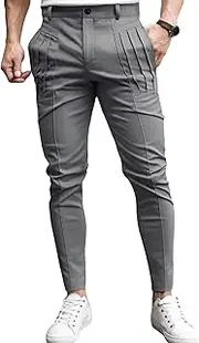 [Generic] Men's Solid Business Slim Fit Dress Pants Stylish Skinny Outdoor Trousers Casual Comfort Tapered Sweatpants