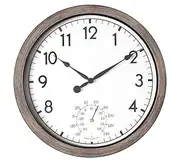 Widdop Country Living 26.5cm Outside Garden Grey Wall Clock with Thermometer Temp Gauge for Indoor or Outdoor W7961