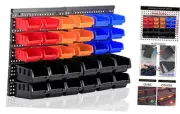4 Colors Wall Mounted Storage Bins, 30-Bin Parts Rack Organizer, Garage Tool