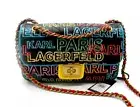 $248 Karl Lagerfeld Agyness Shoulder Bag Purse Black Multi-Color Neon Signature