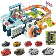 [Fistone] Kids Race Tracks for Boys Car Adventure Toys, Car Tracks Playsets Musical Steering Wheel Race Track Toys Games for Toddlers, Educational Toy Vehicle Playset for 3-5 Year Old Kids