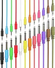 ExcelValley - Mono Patch Cables - TS 3.5mm 1/8" to 6.35mm 1/4" [12-Pack | 60 cm - 23.62"]
