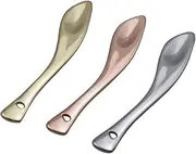 3 Pieces Zinc Alloy Makeup Spatula Eye Cream Spoon Beauty Scoop Mini Spoon Makeup Beauty Spoons Mini Cosmetic Skincare Spatula for Cream Lotions, Curved Handle Type, Golden, Silver, Rose-Gold