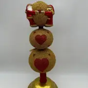 2001 Patricia Breen Love Joins Finial Gold and Red 12" Tree Topper Valentine's