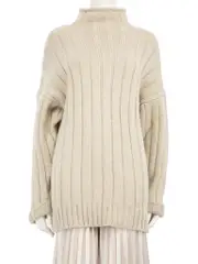 Beige Cashmere Oversized Turtleneck Jumper