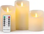 Flameless Candles Battery Operated Pillar Real Wax Flickering Moving Wick Electric LED Candle Sets with Remote Control Cycling 24 Hours Timer by Aku Tonpa, 4" 5" 6" Pack of 3
